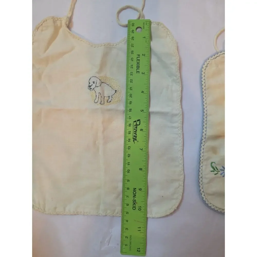 Vintage Baby Toddler Bib hand embroidered boarder Breakfast